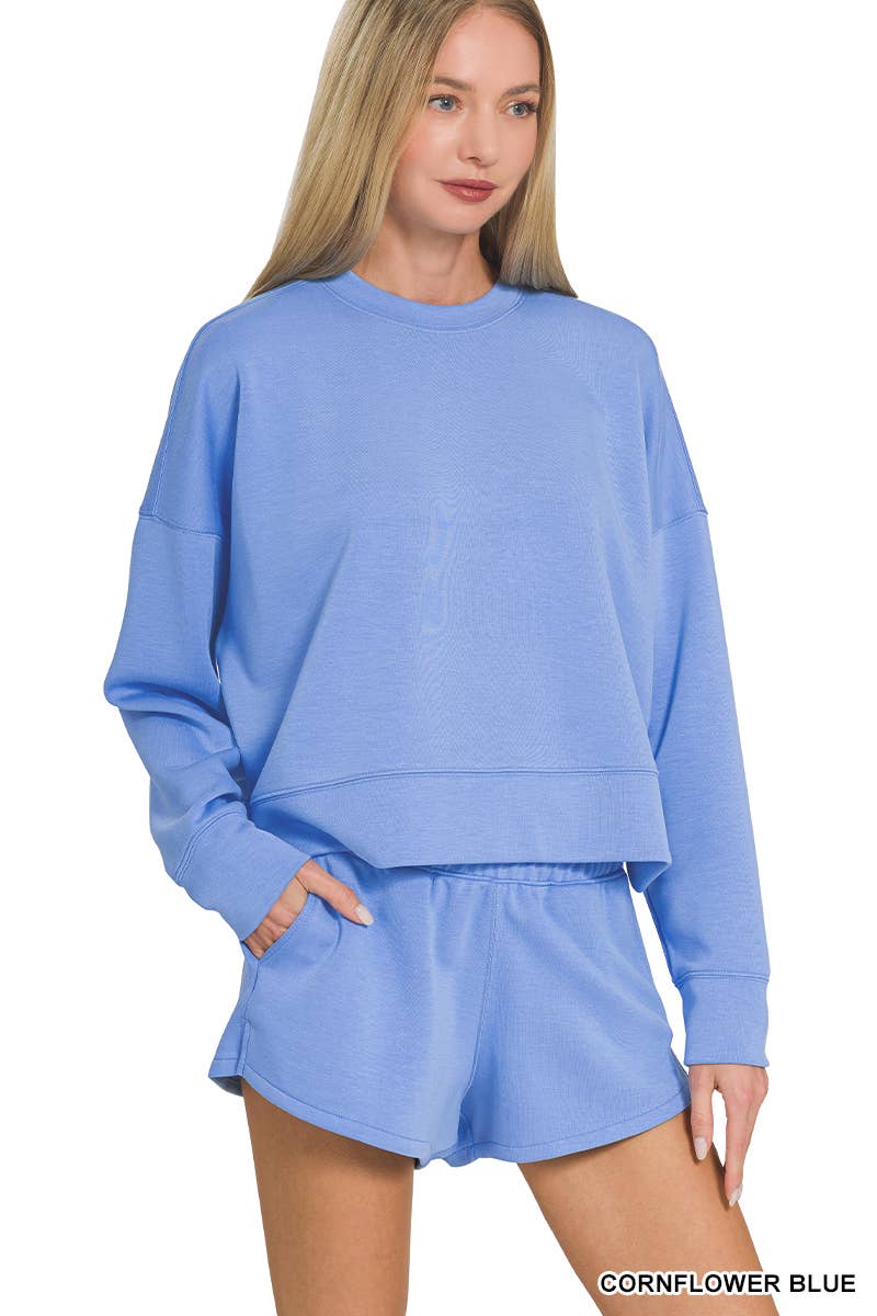 ELAINA SWEATSHIRT & SHORT SET - CORNFLOWER BLUE