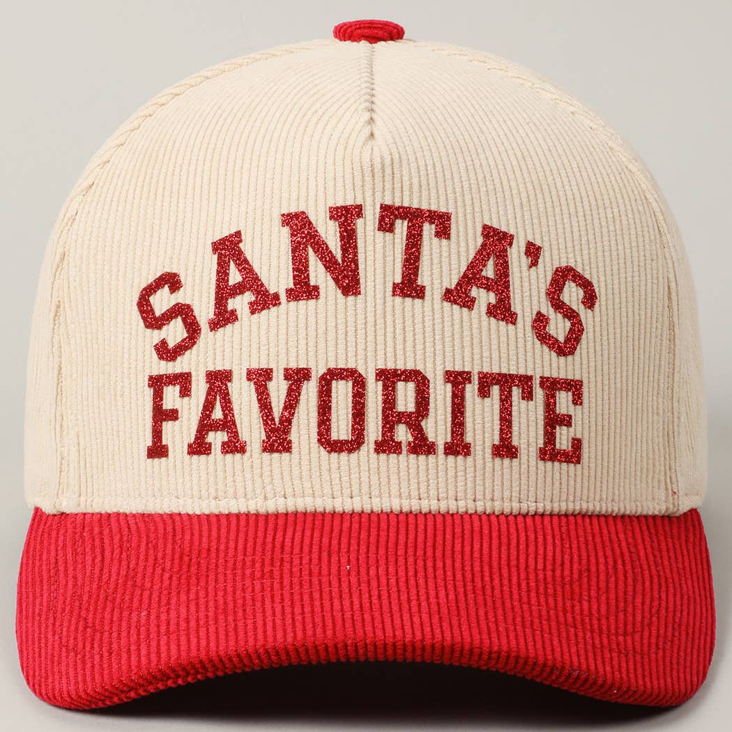 SANTA'S FAVORITE GLITTER CORDUROY TRUCKER HAT
