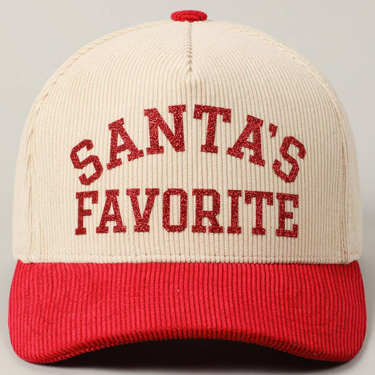 SANTA'S FAVORITE GLITTER CORDUROY TRUCKER HAT