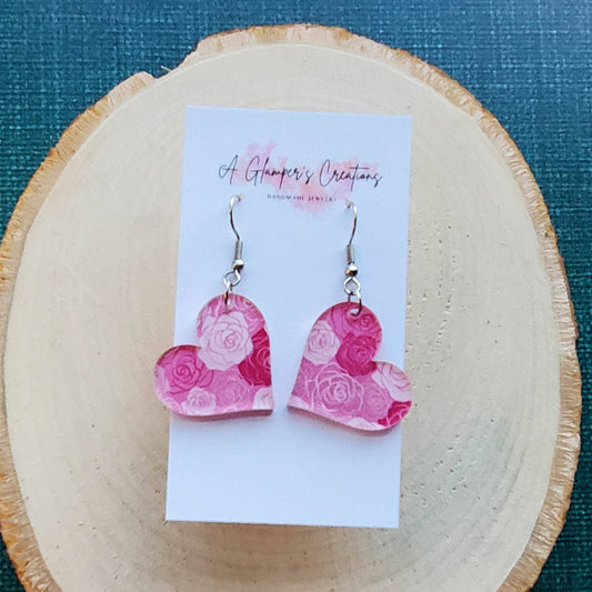 MOTHER'S DAY PINK FLORAL HEART EARRINGS