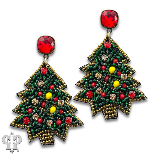 BEADED CHRISTMAS TREE EARRING
