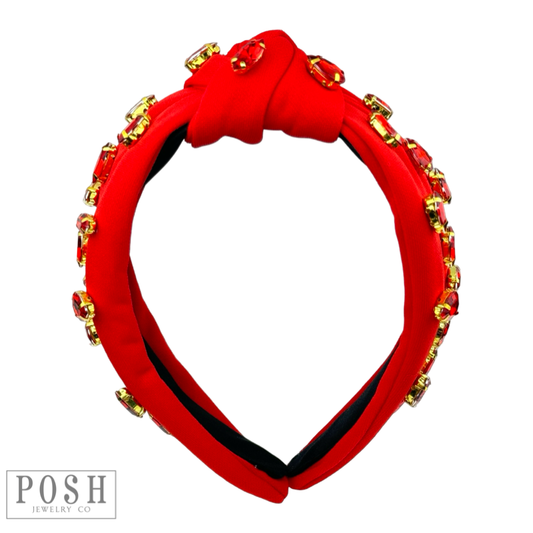 CHRISTMAS COLOR RHINESTONE TOPKNOT HEADBAND - RED