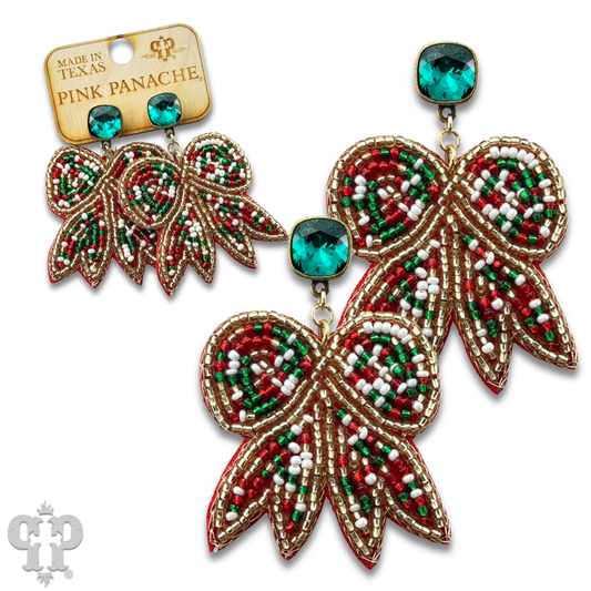 CHRISTMAS BOW BEADED EARRING