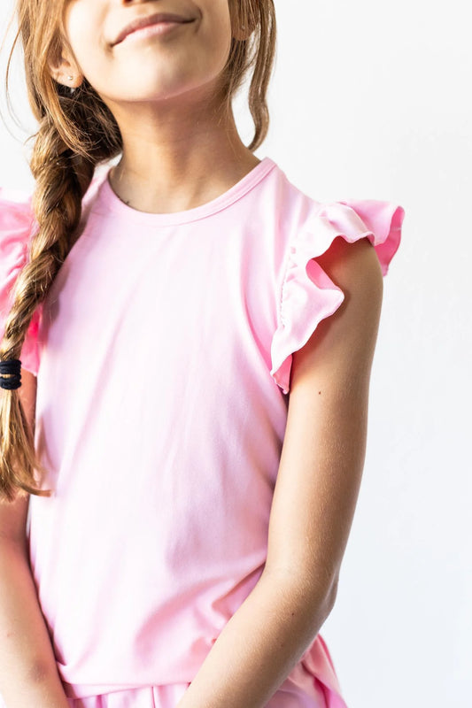 ELLA RUFFLE TEE - BUBBLEGUM PINK