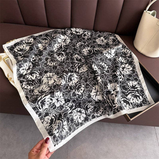 FLORAL PRINT SCARF - BLACK