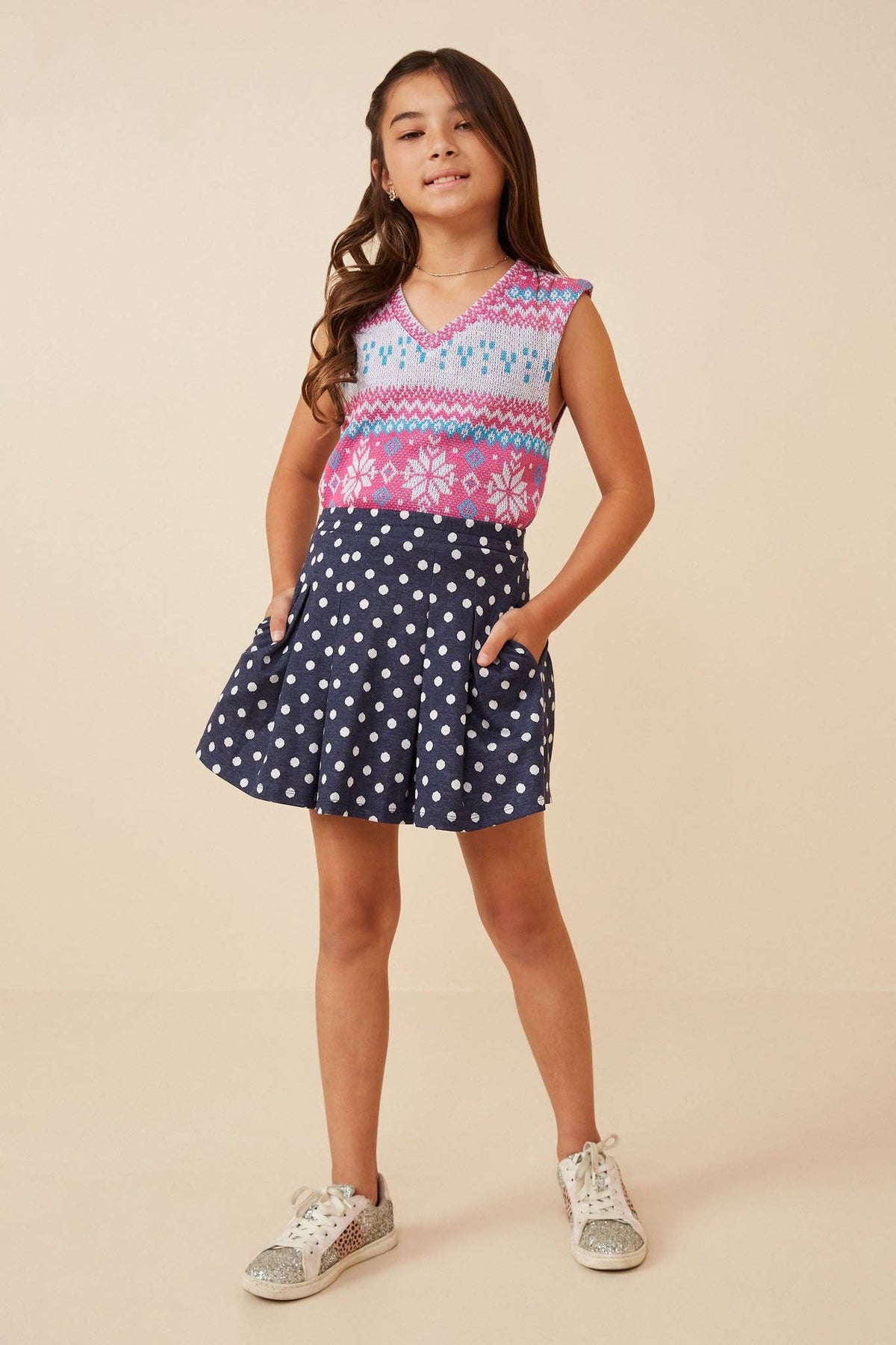 GIRLS POLKA DOT KNIT FLARE SKIRT