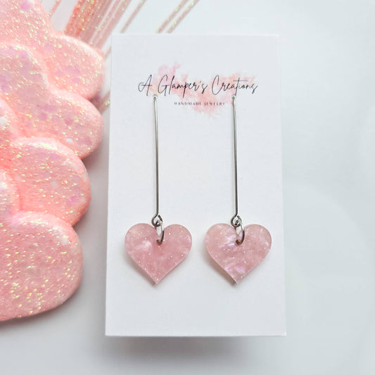 PINK MARBLE PEARL HEART EARRINGS