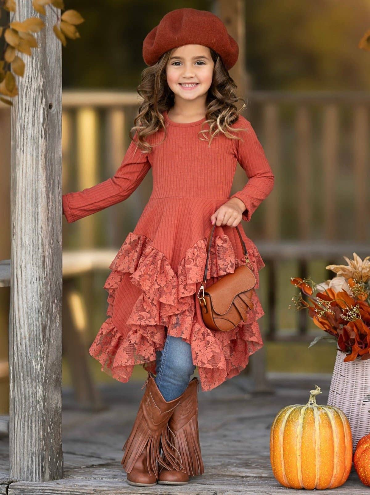 Style Queen Rust Lace Tunic: Orange / 7Y/8Y