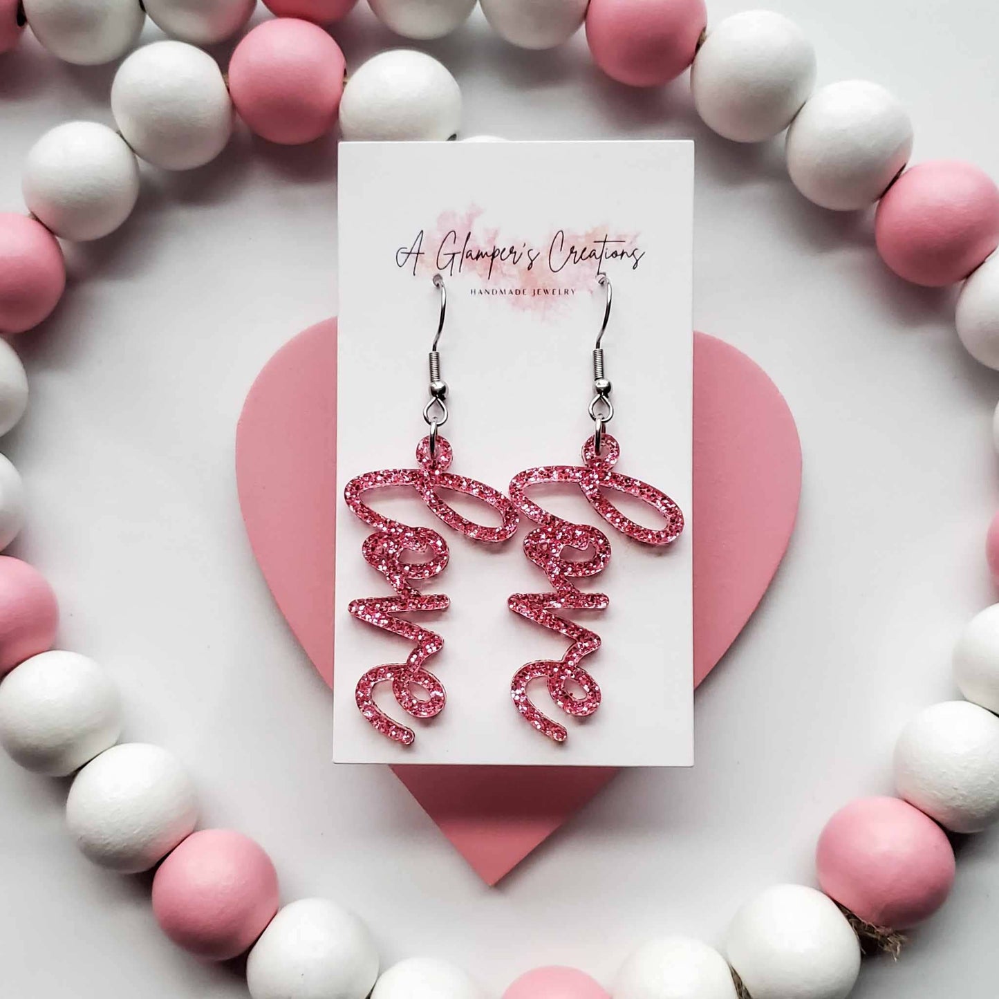 PINK GLITTER LOVE EARRINGS