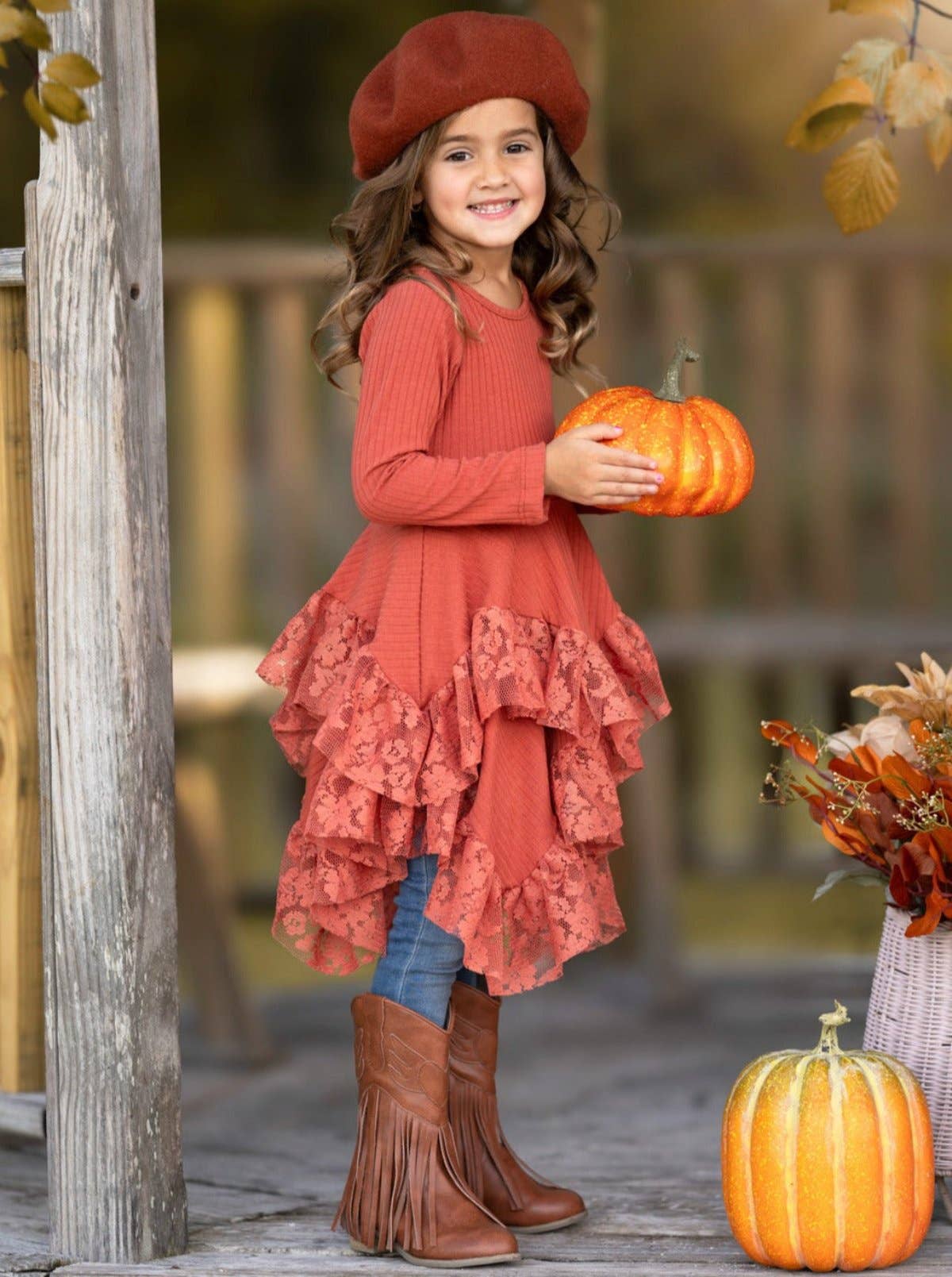 Style Queen Rust Lace Tunic: Orange / 6Y/6X