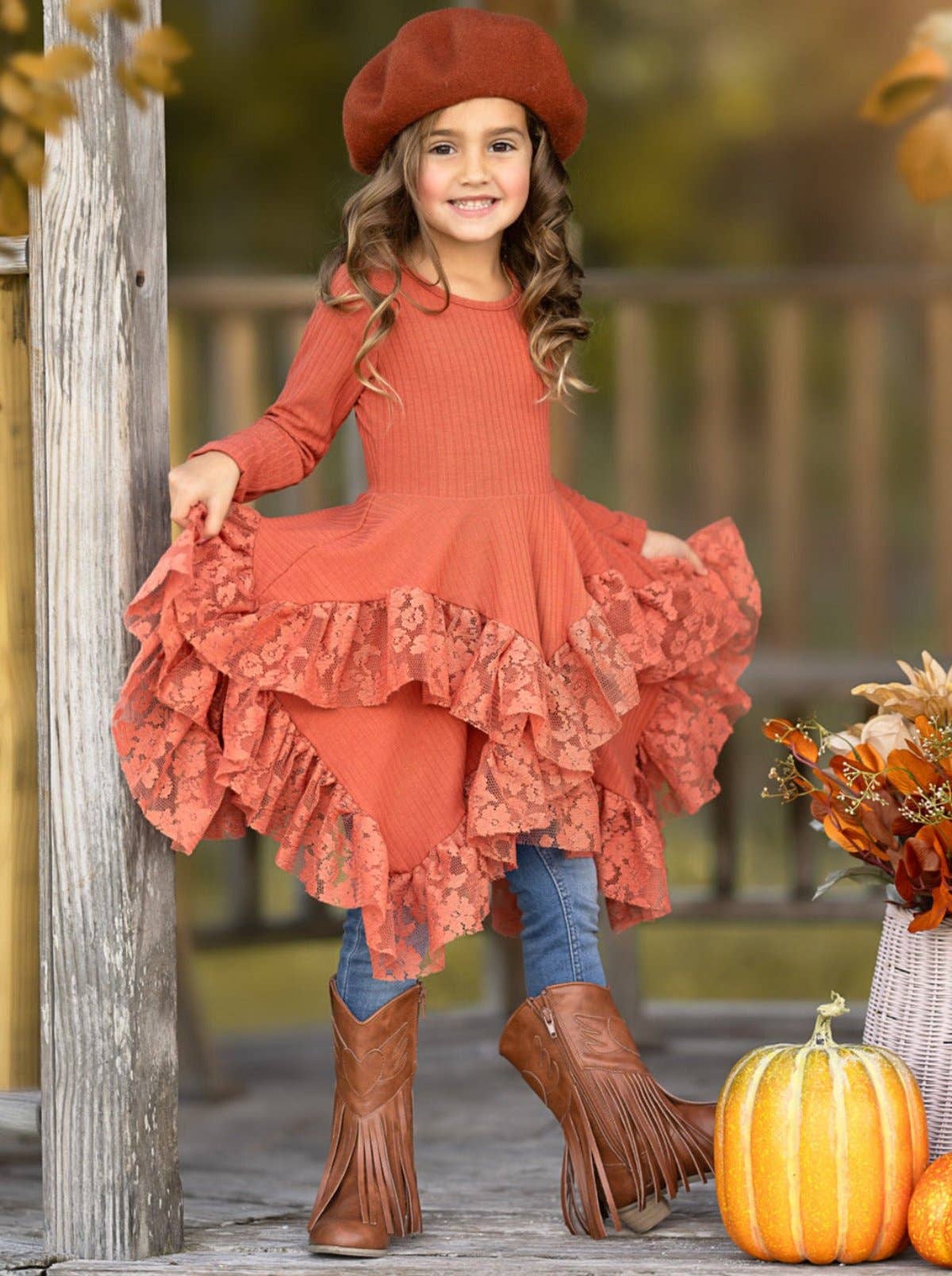 Style Queen Rust Lace Tunic: Orange / 6Y/6X