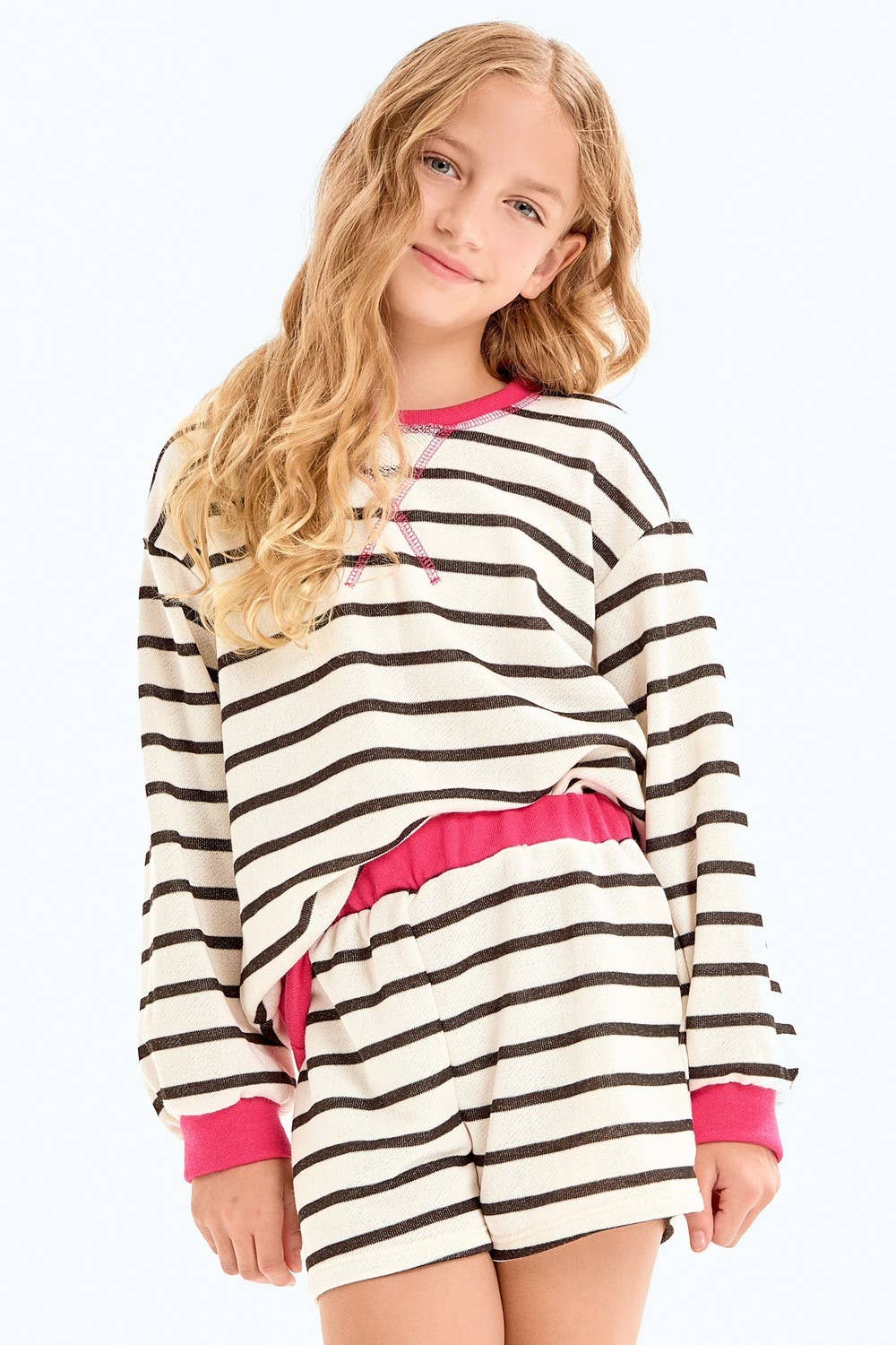 TERRI STRIPED SHORTS AND SWEATSHIRT SET