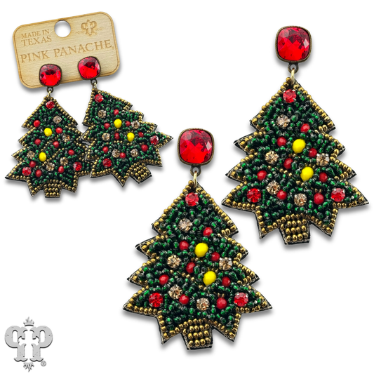 BEADED CHRISTMAS TREE EARRING