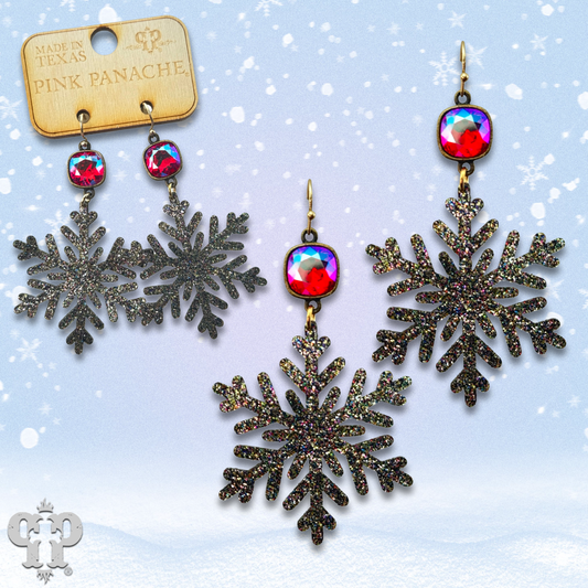 MULTI-COLOR GLITTER SNOWFLAKE EARRING