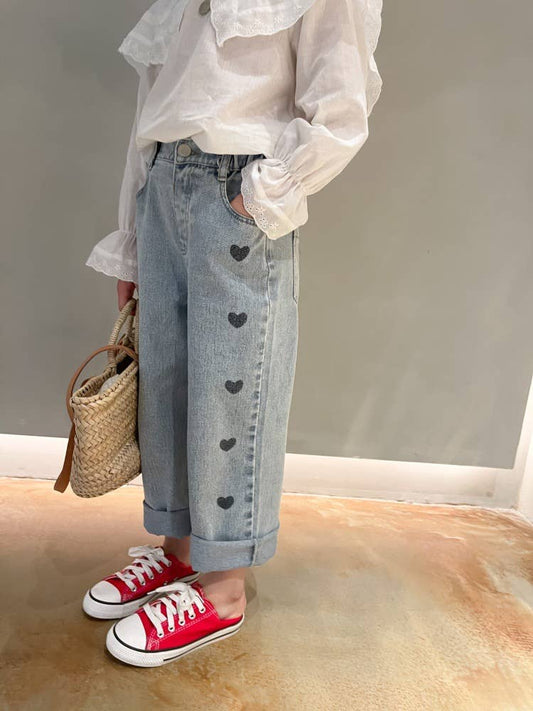 HEART WIDE LEG DENIM JEANS