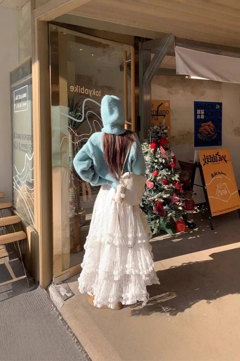 MESH RUFFLE MAXI SKIRT