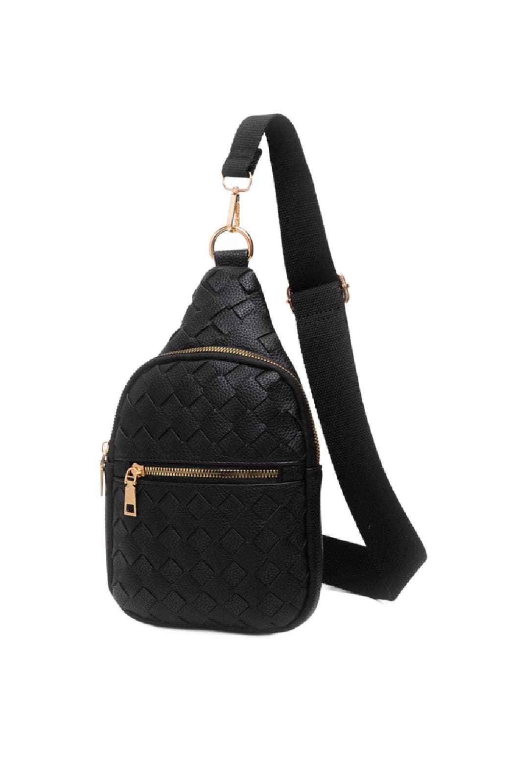 Woven Vegan Leather Sling Bag: Gold
