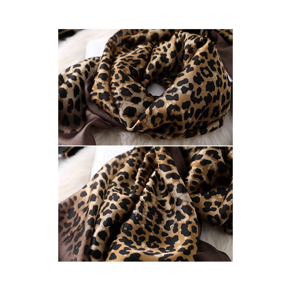 LEOPARD GRADIANT SILK SCARF -KHAKI