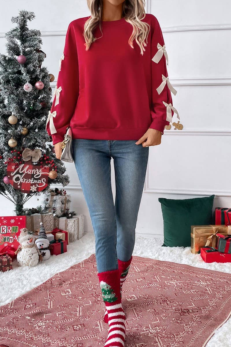 SATIN BOW SWEATSHIRT