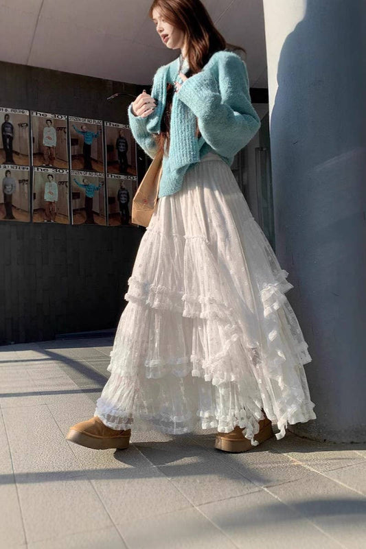 MESH RUFFLE MAXI SKIRT