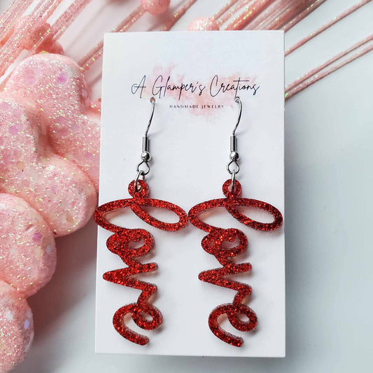 RED GLITTER LOVE EARRINGS