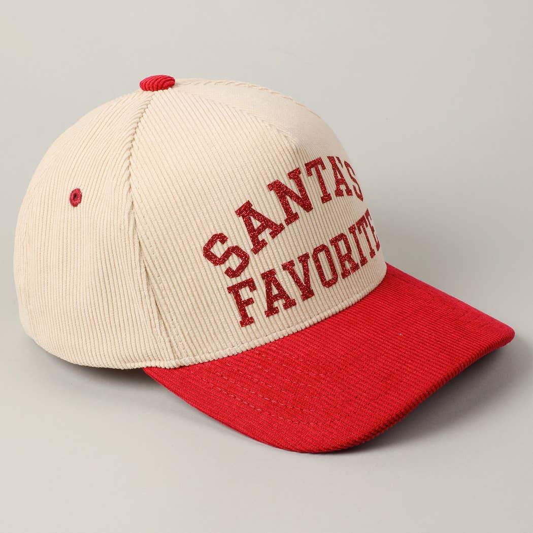 SANTA'S FAVORITE GLITTER CORDUROY TRUCKER HAT