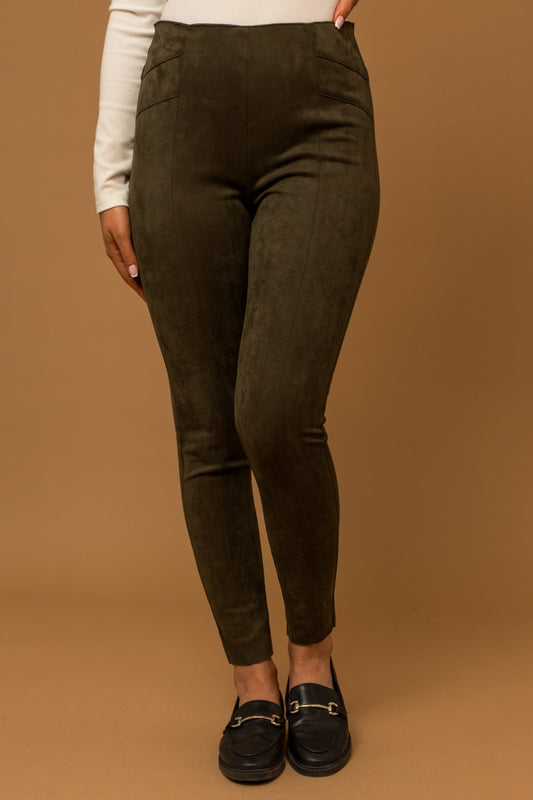 GINGER SUEDE LEGGINGS - OLIVE