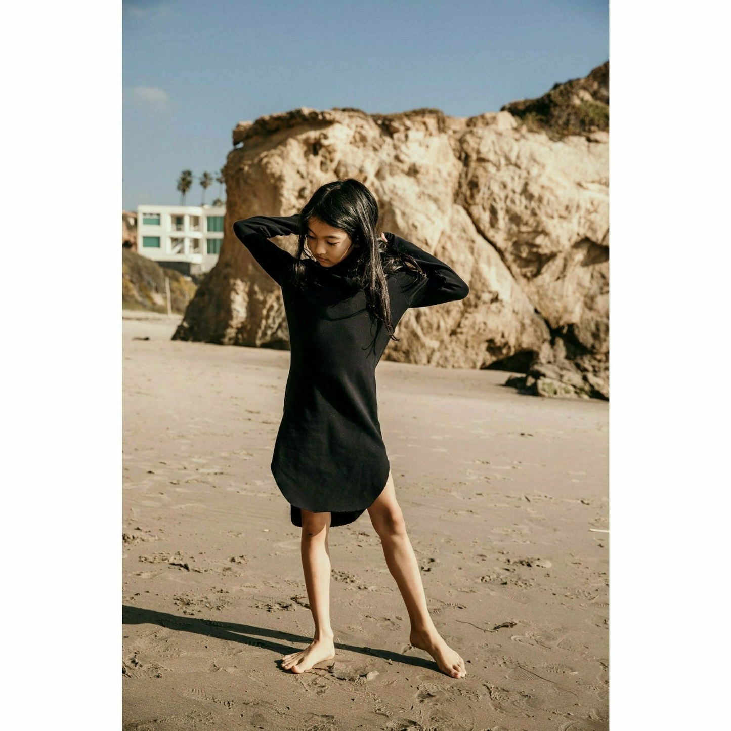 ORGANIC LUNA HOODIE DRESS - BLACK