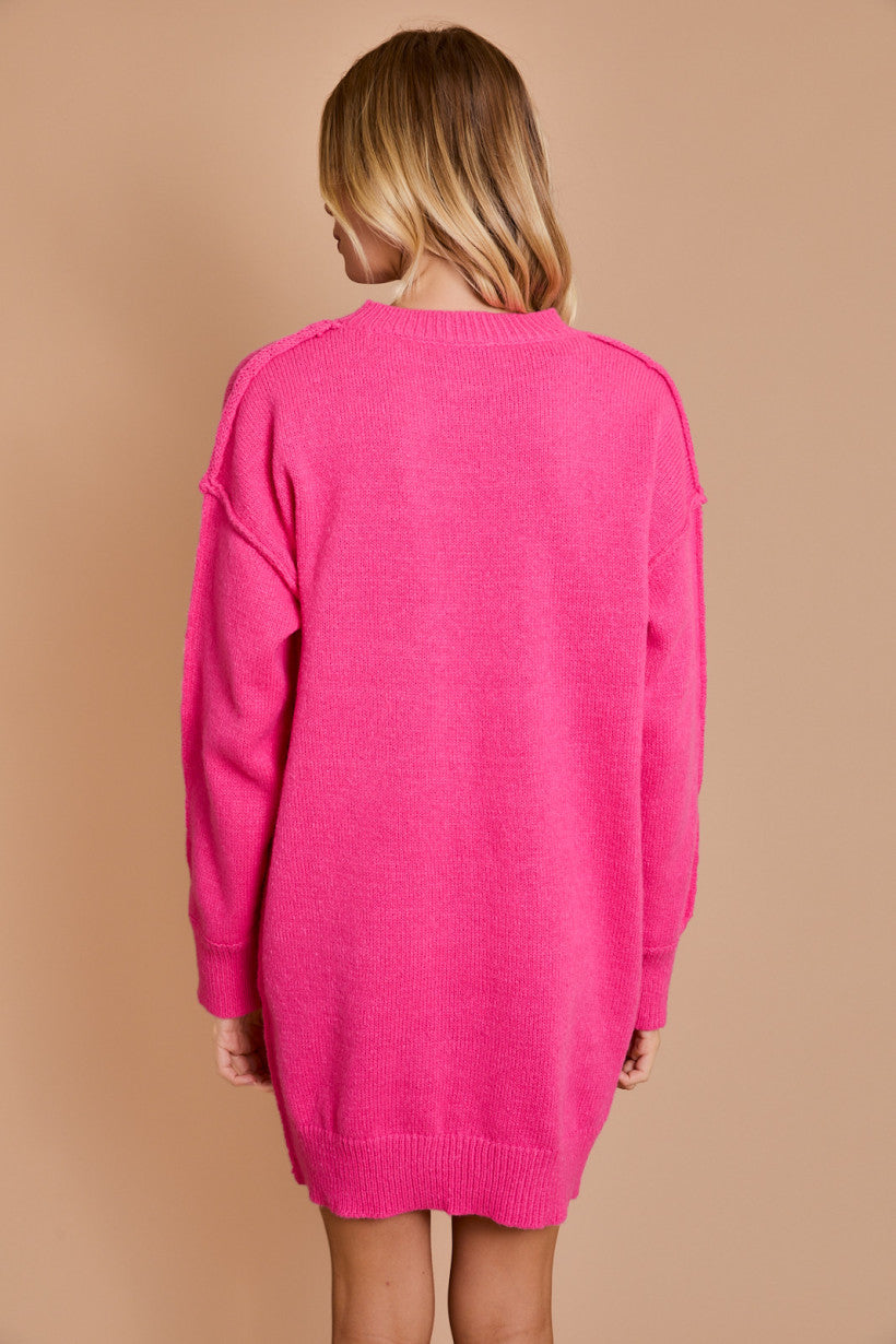 WRAP ME IN WARMTH DRESS - HOT PINK