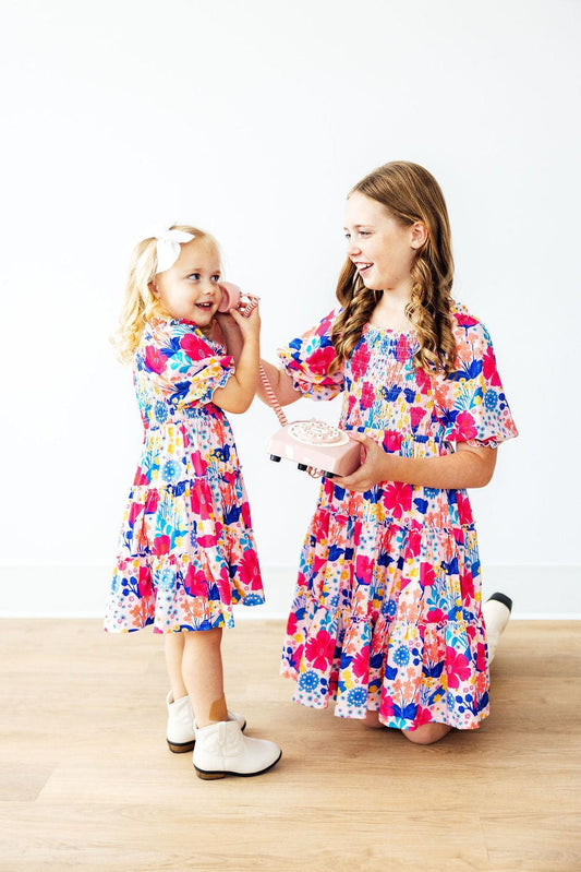 TRACY SMOCKED RUFFLE DRESS - SUNSHINE GARDEN