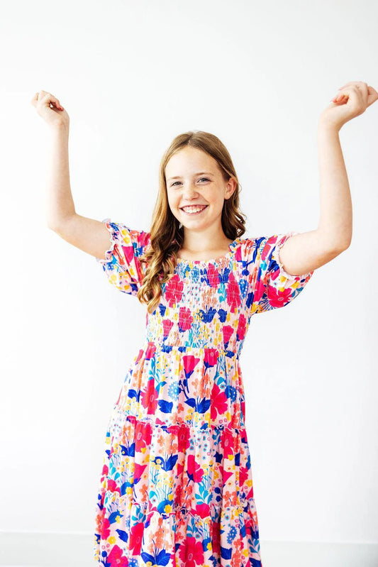 TRACY SMOCKED RUFFLE DRESS - SUNSHINE GARDEN