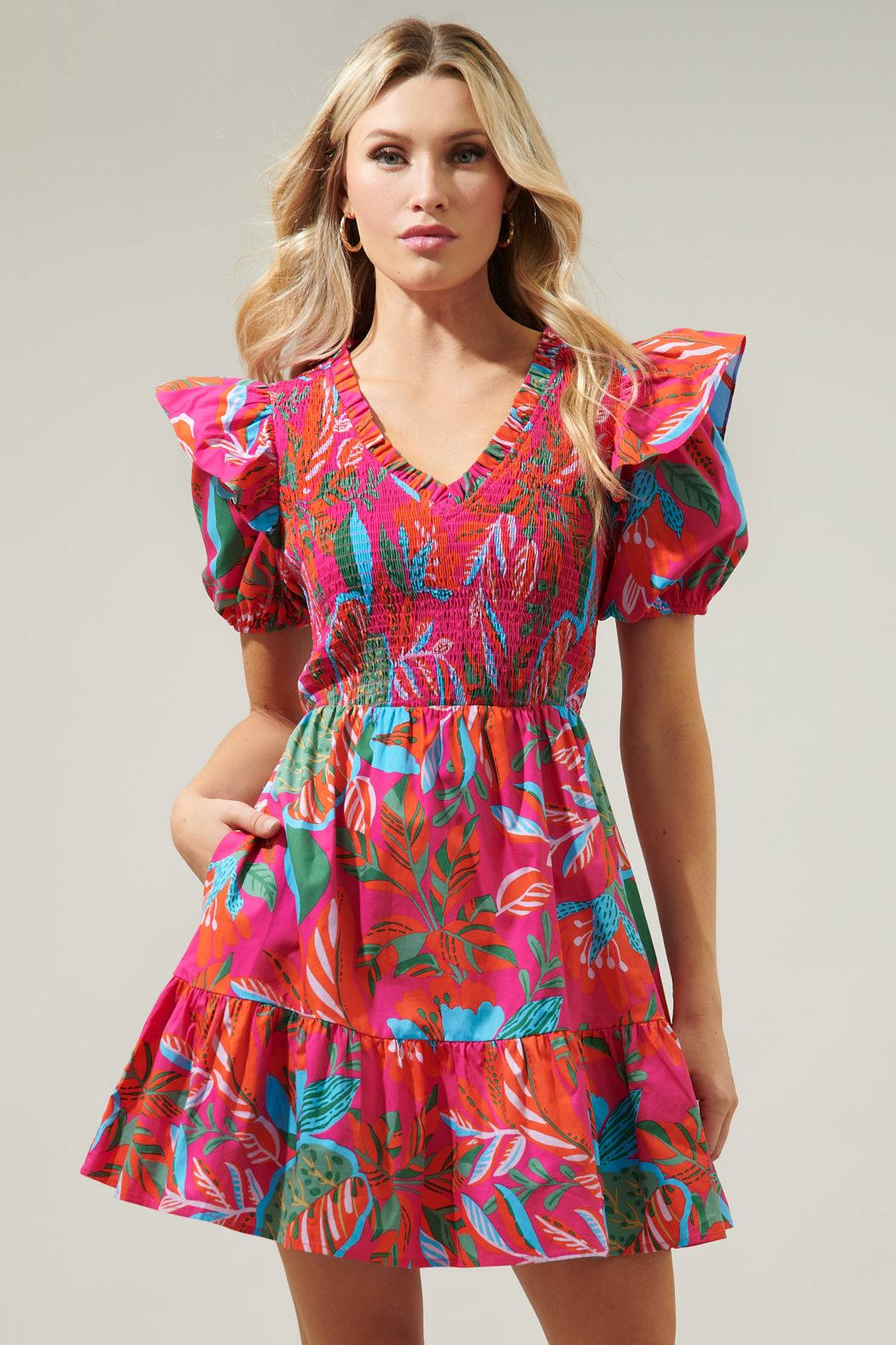 CACTUS BLOSSOM LEONES SMOCKED MINI DRESS