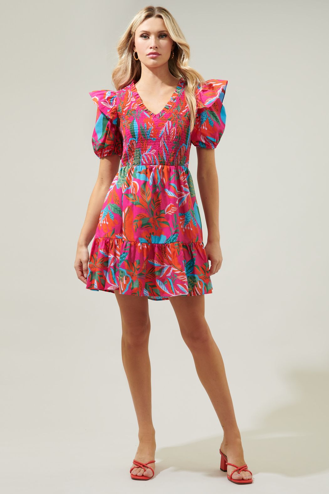 CACTUS BLOSSOM LEONES SMOCKED MINI DRESS