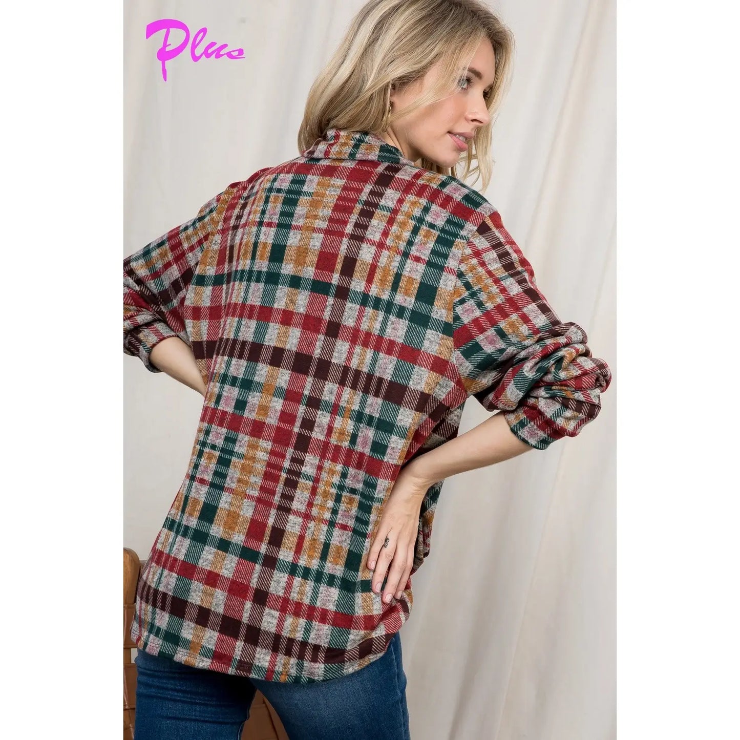 FUZZY PLAID BUTTON DOWN SHACKET