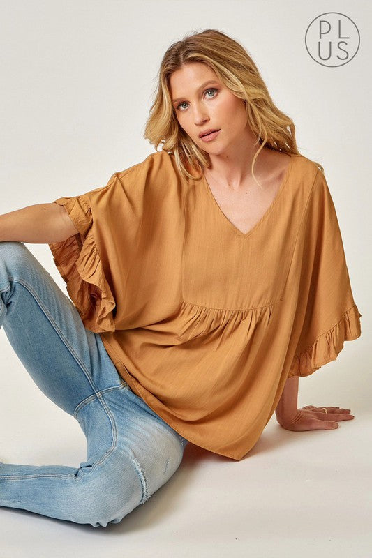 PLUS PONCHO BLOUSE - MUSTARD