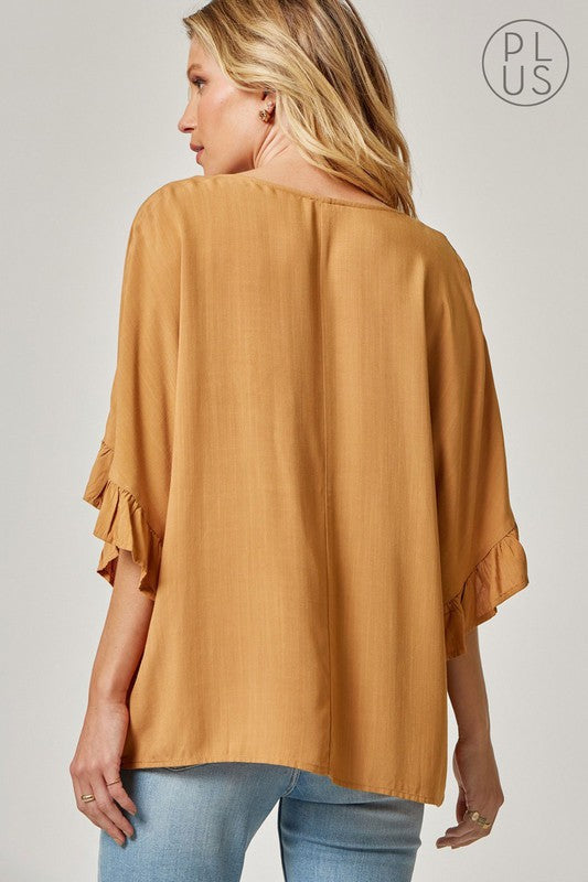 PLUS PONCHO BLOUSE - MUSTARD