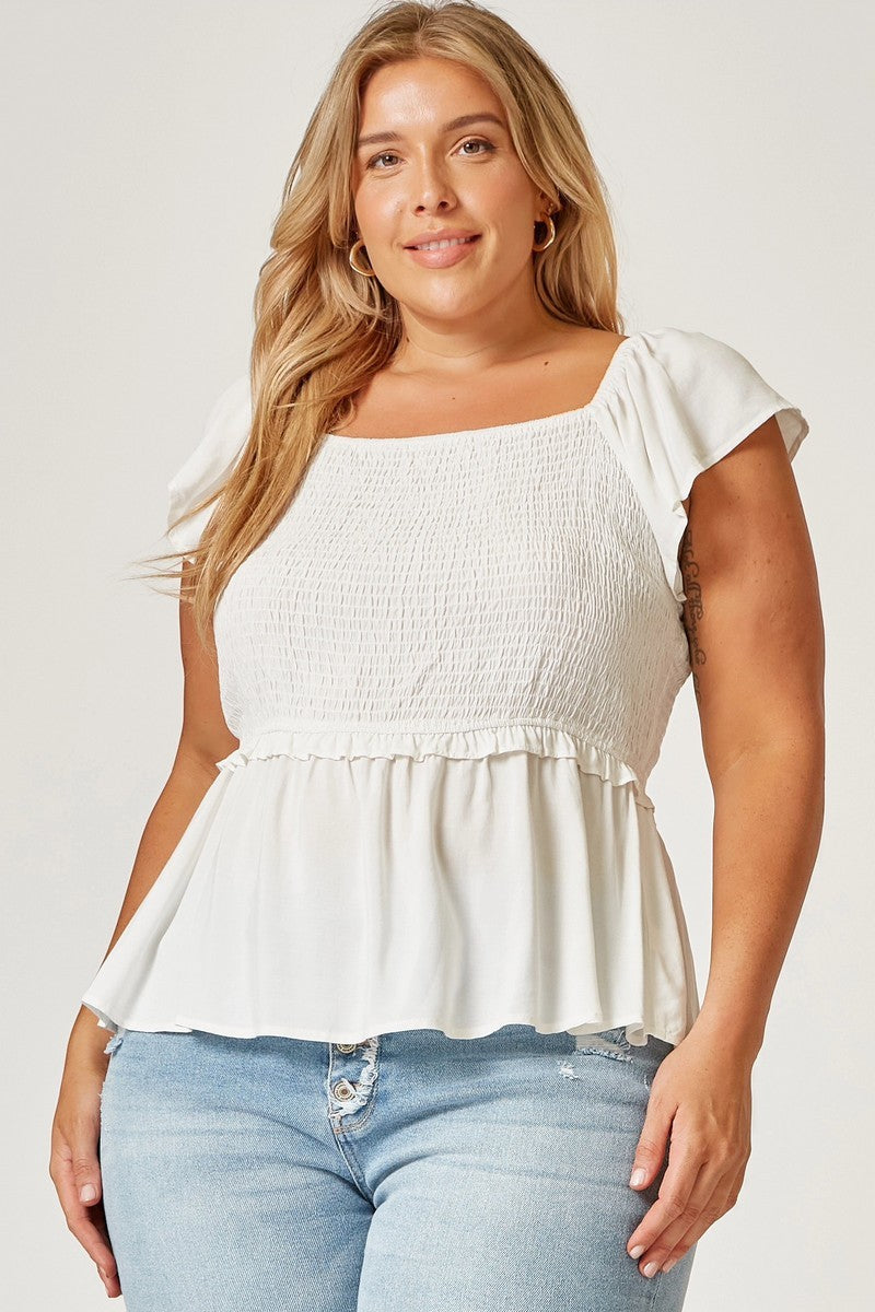 PLUS SMOCKED TOP - IVORY