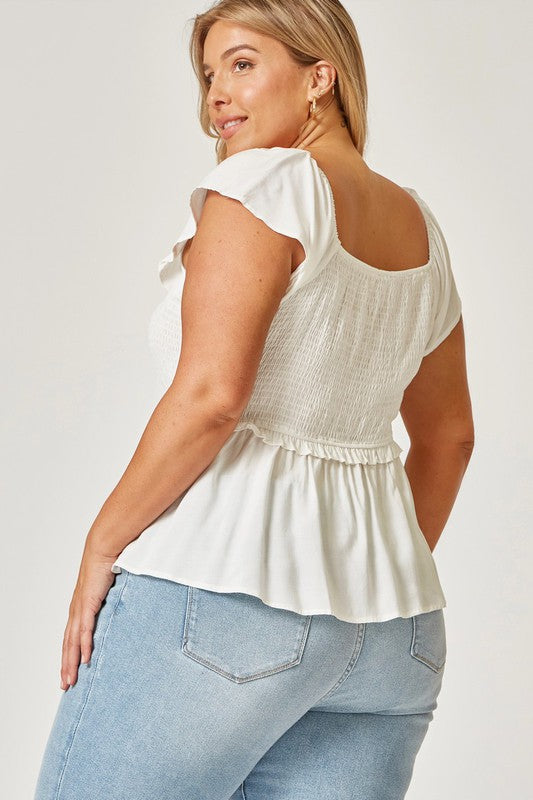 PLUS SMOCKED TOP - IVORY