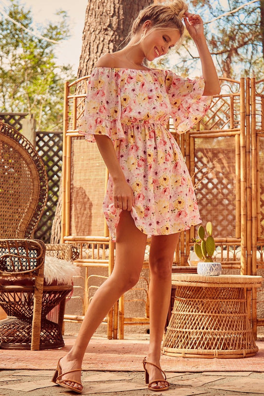 CHIC FLORAL OFF THE SHOULDER DRESS