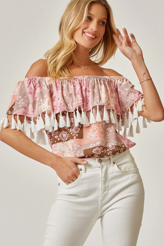 OFF THE SHOULDER TASSEL TOP