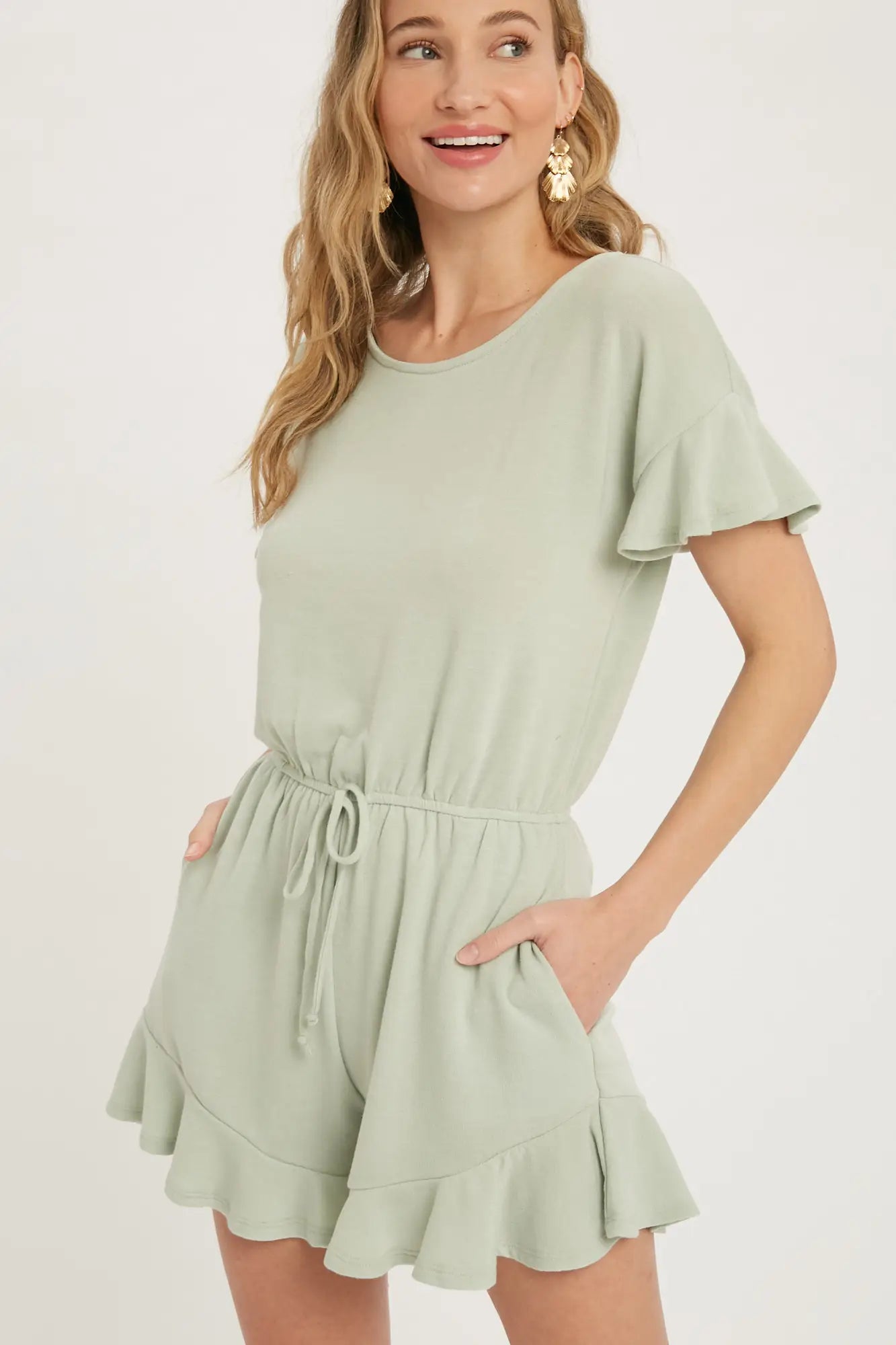 RUFFLE HEM ROMPER - SAGE