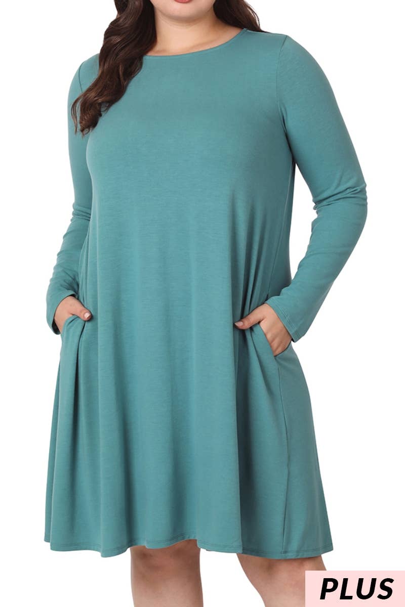 PLUS STARLA FLARE DRESS - DUSTY TEAL