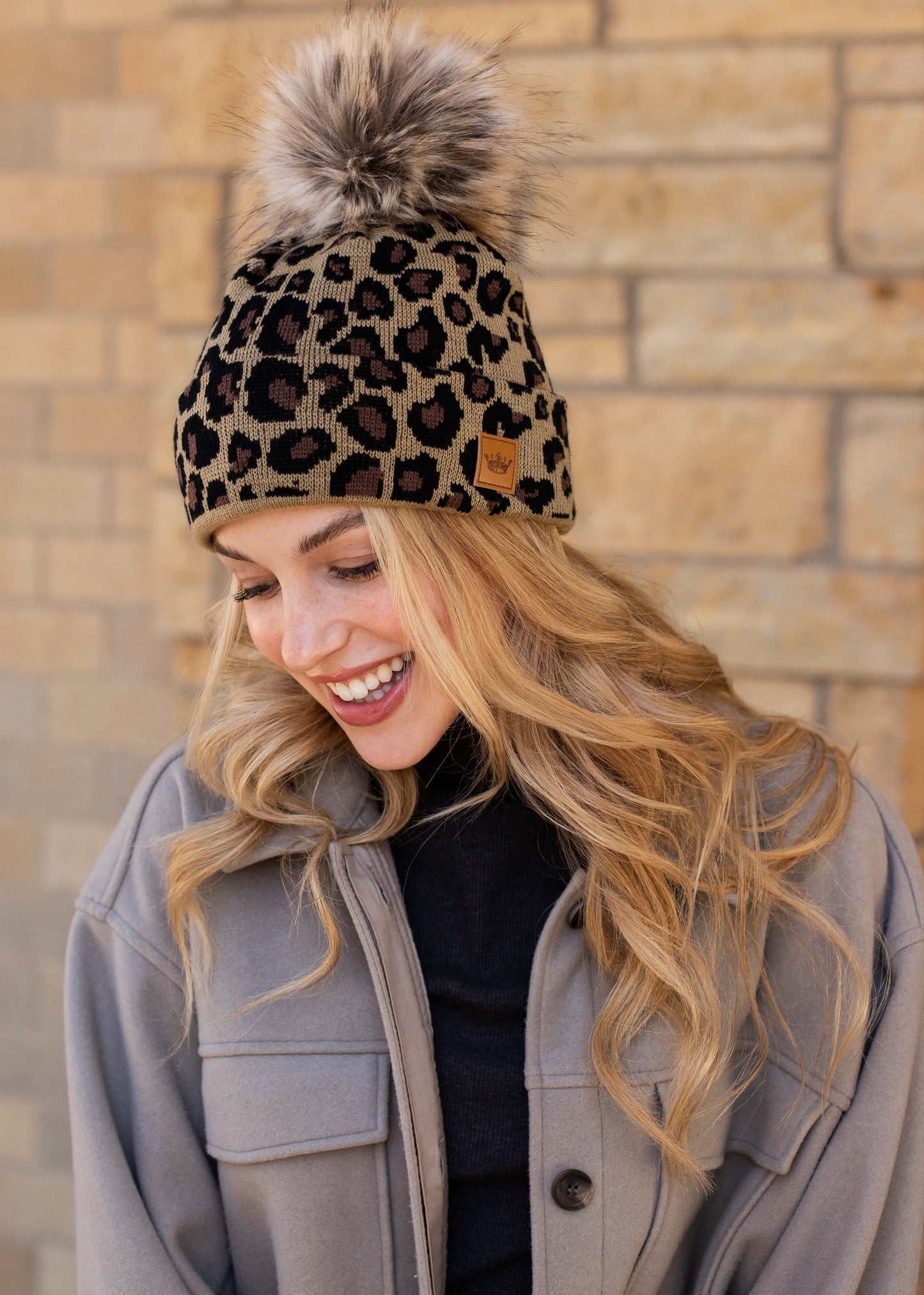 LEOPARD PRINT POM HAT