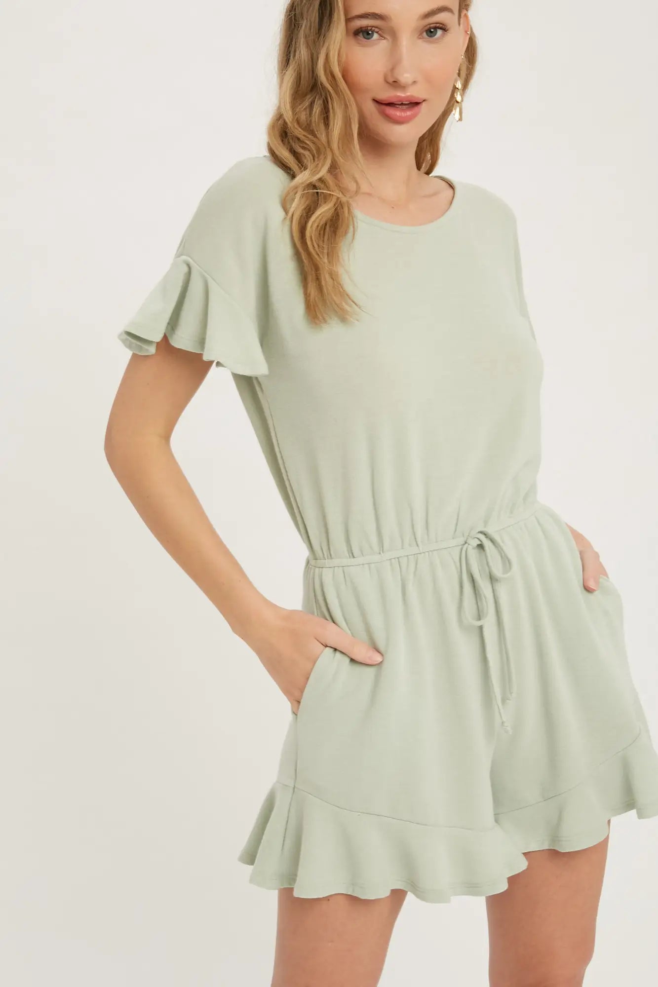 RUFFLE HEM ROMPER - SAGE