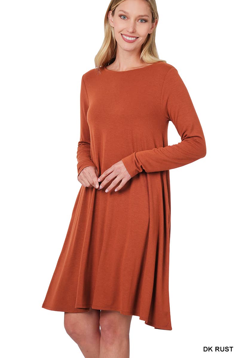 STARLA FLARE DRESS - DARK RUST