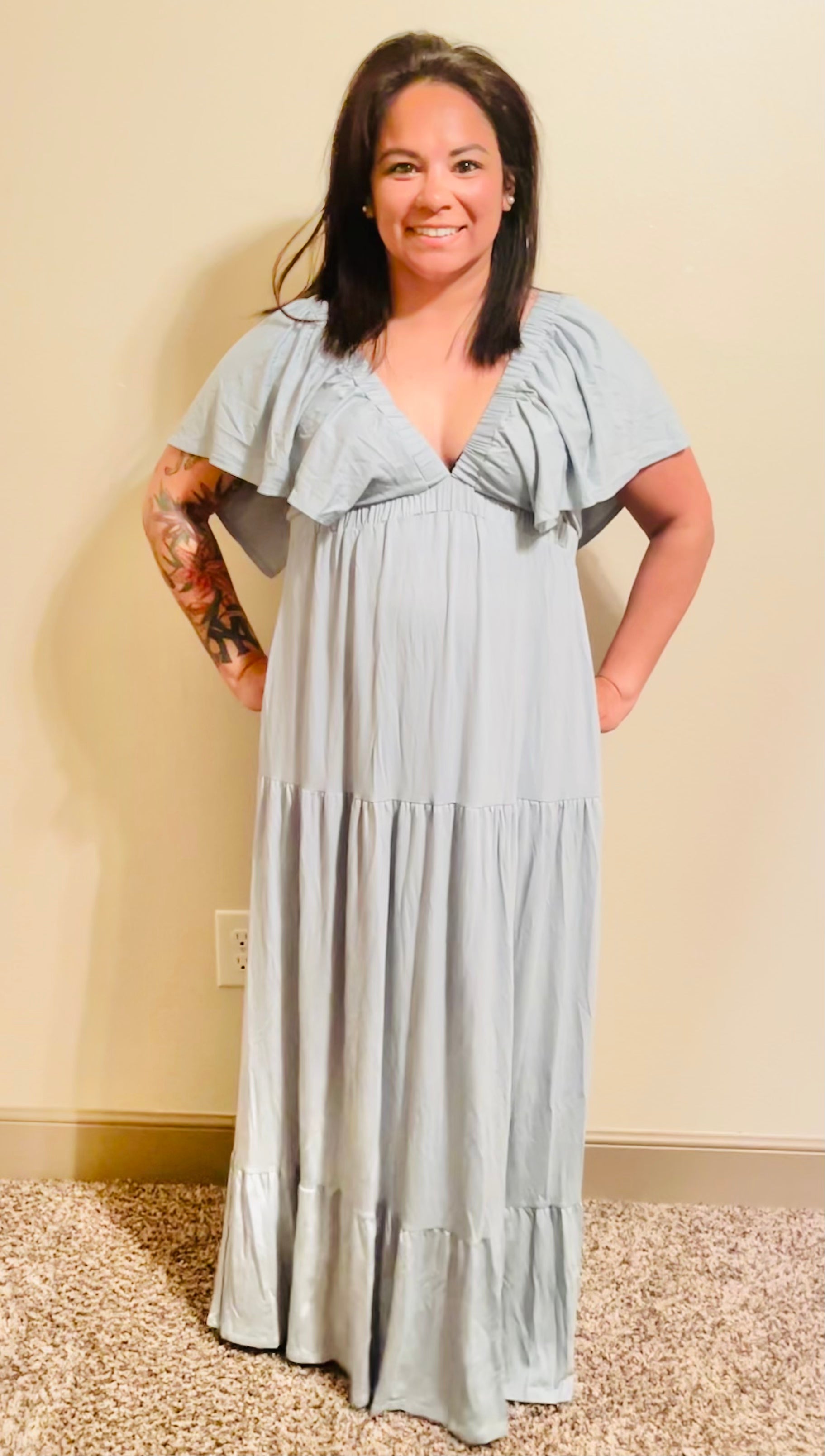 ON REPEAT OPEN BACK RUFFLE MAXI DRESS