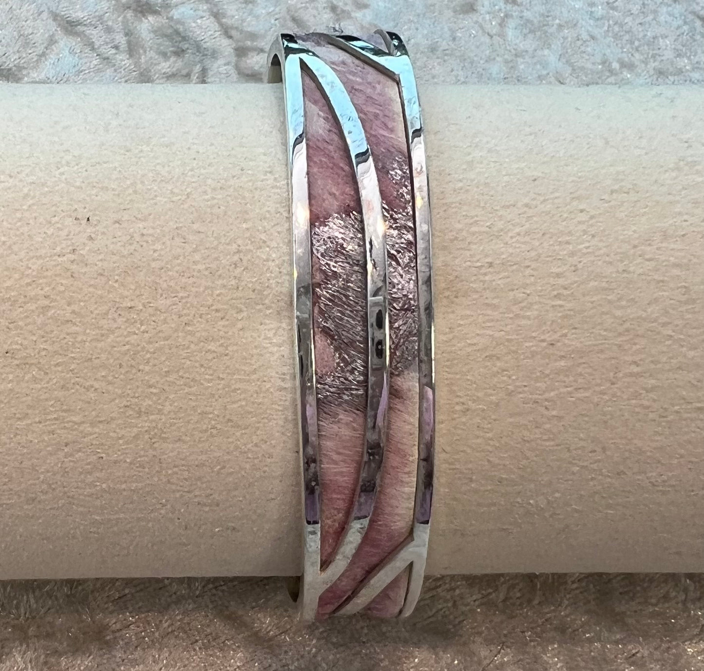 MOONLIGHT CUFF BRACELET - PINK/GREY LEATHER SILVER