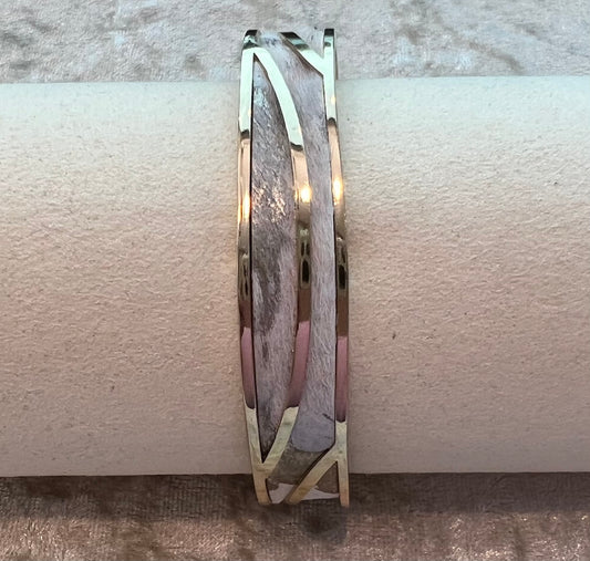 MOONLIGHT CUFF BRACELET - GREY/CREAM LEATHER GOLD