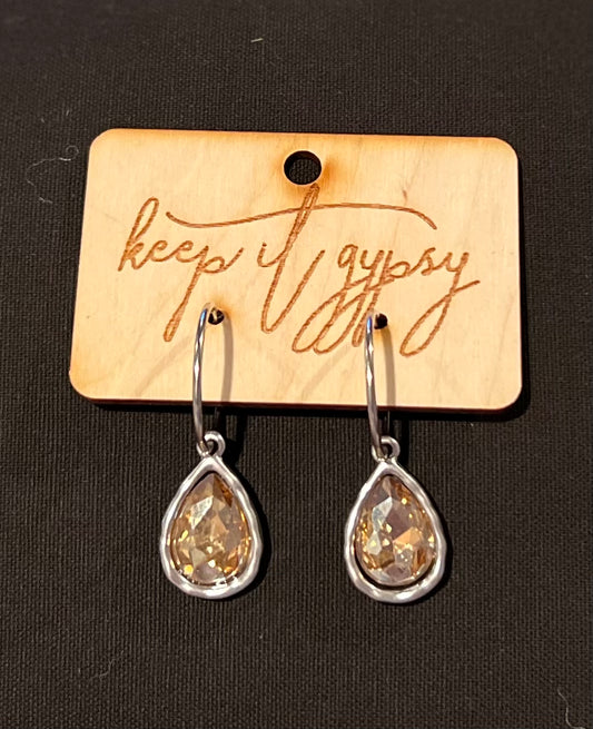 YELLOW GOLD CRYSTAL TEARDROP EARRINGS